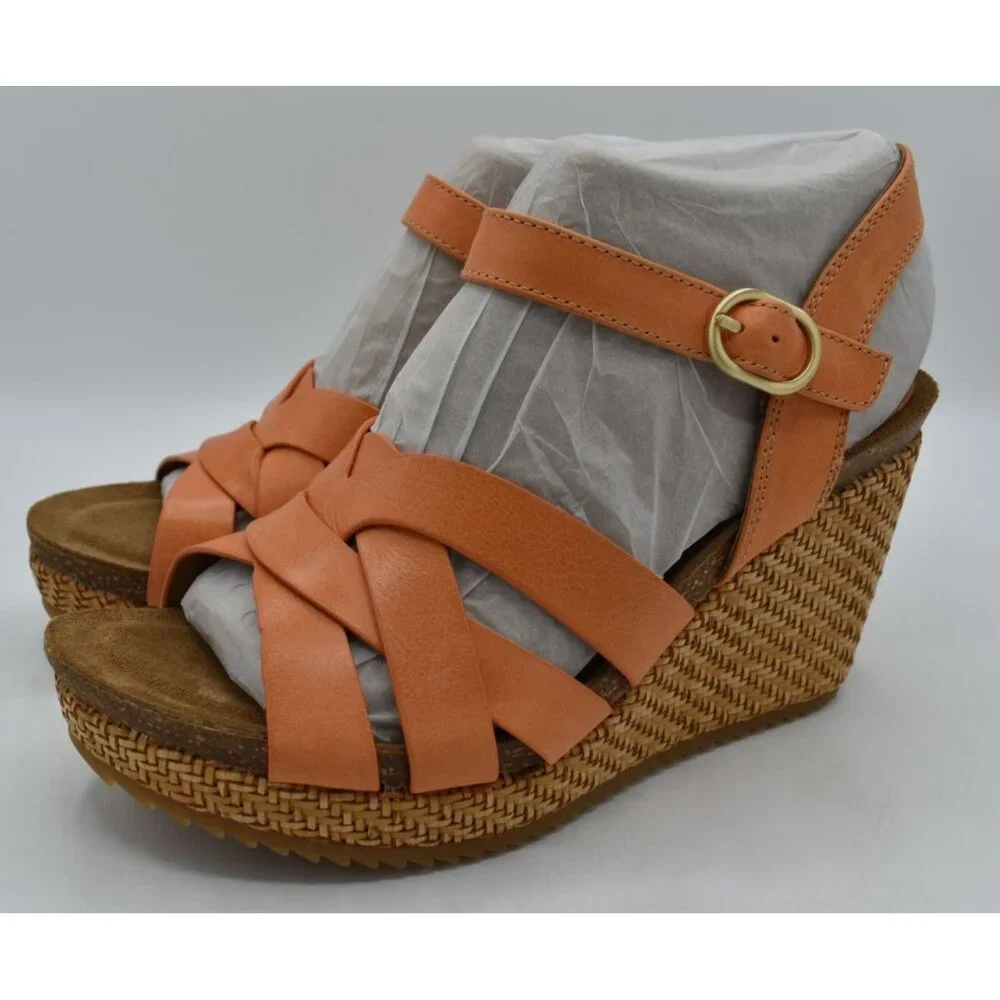 Sofft Womens Size‎ 11 Carlana Sunset Orange Leather Wedge Sandals Shoes